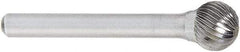 OSG - 3/16" Cut Diam, 1/4" Shank Diam, Ball Head Fluted Cut Burr - Carbide, 3/16" LOC, 2" OAL - All Tool & Supply