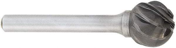 OSG - 1/2" Cut Diam, 1/4" Shank Diam, Ball Head Fluted Cut Burr - Carbide, 1/2" LOC, 2" OAL - All Tool & Supply