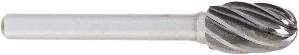 OSG - 3/4" Cut Diam, 1/4" Shank Diam, Oval Head Fluted Cut Burr - Carbide, Radius End, 1" LOC, 2" OAL - All Tool & Supply