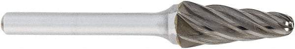 OSG - 1/2" Cut Diam, 1/4" Shank Diam, Cone Head Fluted Cut Burr - Carbide, Radius End, 1-1/8" LOC, 2" OAL - All Tool & Supply