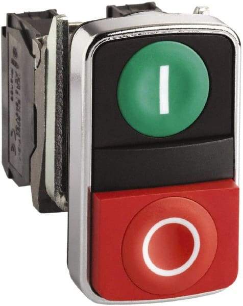 Schneider Electric - 22mm Mount Hole, Flush, Pushbutton Switch Only - Rectangle, Green and Red Pushbutton, Nonilluminated, Momentary (MO), On-Off, Shock and Vibration Resistant - All Tool & Supply