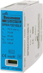 Cooper Bussmann - 1 Pole, 1 Phase, 10 kA Nominal Current, 90mm Long x 18mm Wide x 65mm Deep, Thermoplastic Hardwired Surge Protector - DIN Rail Mount, 100 VDC, 75 VAC, 100 VDC, 75 VAC Operating Voltage, 40 kA Surge Protection - All Tool & Supply