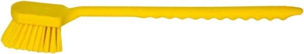 PRO-SOURCE - 1-3/4" Bristle Length, Plastic Utility Scrub Brush - 4-1/2" Long x 3-3/4" Wide Head, 20" OAL, Long Handle, Yellow, Foam Block - All Tool & Supply