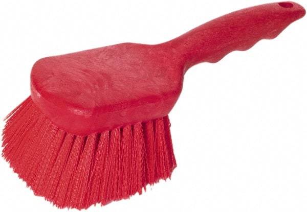 PRO-SOURCE - 1-3/4" Bristle Length, Plastic Utility Scrub Brush - 4-1/2" Long x 3-3/4" Wide Head, 8-1/2" OAL, Short Handle, Red, Foam Block - All Tool & Supply