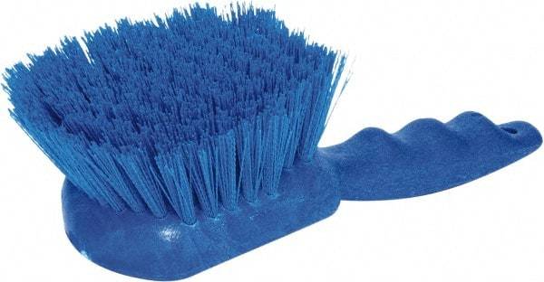 PRO-SOURCE - 1-3/4" Bristle Length, Plastic Utility Scrub Brush - 4-1/2" Long x 3-3/4" Wide Head, 8-1/2" OAL, Short Handle, Blue, Foam Block - All Tool & Supply