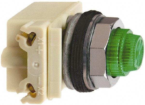 Schneider Electric - 240 VAC Green Lens Incandescent Pilot Light - Round Lens, Screw Clamp Connector - All Tool & Supply