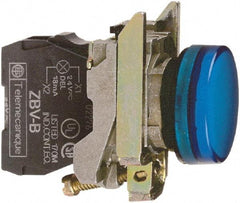 Square D - 110-120 VAC Blue Lens LED Indicating Light - Round Lens, Screw Clamp Connector, 46.5mm OAL x 30mm Wide, Shock Resistant, Vibration Resistant - All Tool & Supply