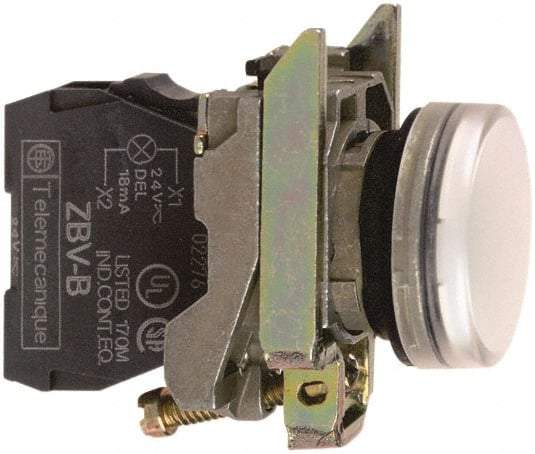 Square D - 24 VAC/VDC White Lens LED Indicating Light - Round Lens, Screw Clamp Connector, 46.5mm OAL x 30mm Wide, Shock Resistant, Vibration Resistant - All Tool & Supply