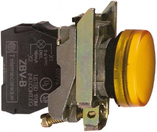 Schneider Electric - 230-240 VAC at 50/60 Hz Orange Lens LED Pilot Light - Round Lens, Screw Clamp Connector, 30mm Wide, Vibration Resistant, Water Resistant - All Tool & Supply