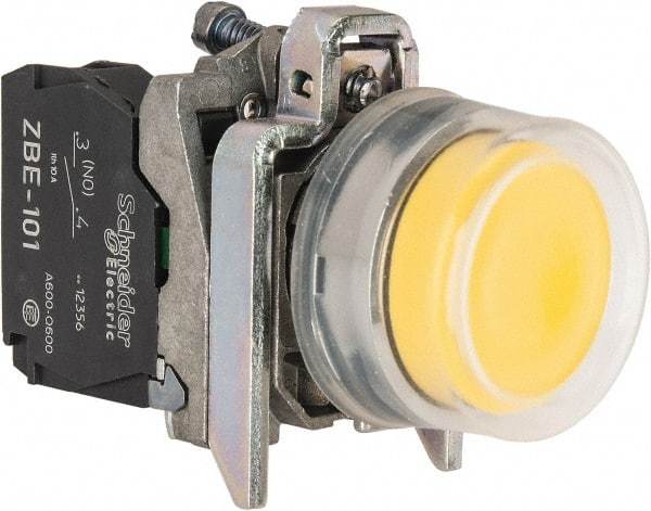 Square D - 0.87 Inch Mount Hole, Pushbutton Switch Only - Round, Yellow Pushbutton, Illuminated, Momentary (MO), Shock and Vibration Resistant - All Tool & Supply