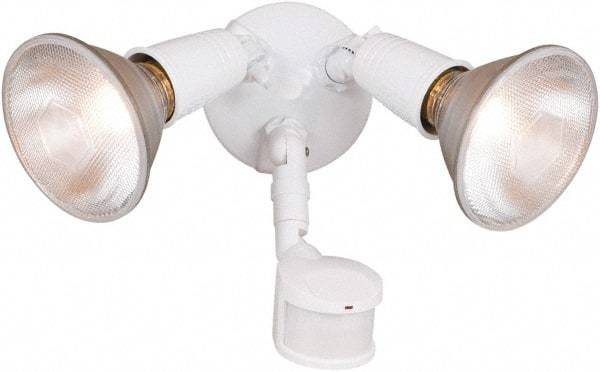 Cooper Lighting - 2 Head, 70 Ft. Detection, 180° Angle, PAR Lamp Motion Sensing Light Fixture - 120 Volt, 300 Watt, Metal White Housing, Wall, Eave Mounted - All Tool & Supply