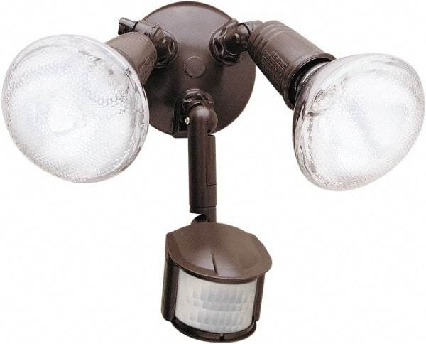 Cooper Lighting - 2 Head, 70 Ft. Detection, 180° Angle, PAR Lamp Motion Sensing Light Fixture - 120 Volt, 300 Watt, Metal Bronze Housing, Wall, Eave Mounted - All Tool & Supply