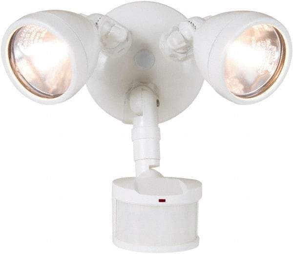 Cooper Lighting - 2 Head, 70 Ft. Detection, 270° Angle, Halogen Lamp Motion Sensing Light Fixture - 120 Volt, 200 Watt, Metal White Housing, Wall, Eave Mounted - All Tool & Supply