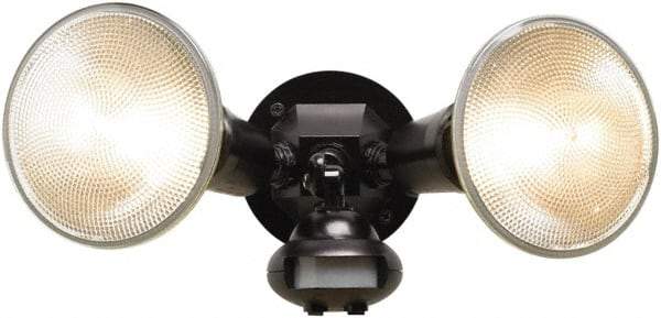 Cooper Lighting - 2 Head, 60 Ft. Detection, 110° Angle, PAR38 Lamp Motion Sensing Light Fixture - 120 Volt, 300 Watt, Plastic Black Housing, Wall, Eave Mounted - All Tool & Supply