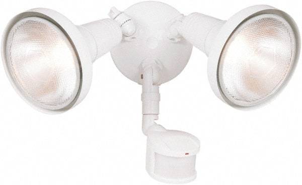 Cooper Lighting - 2 Head, 70 Ft. Detection, 180° Angle, PAR Lamp Motion Sensing Light Fixture - 120 Volt, 300 Watt, Metal White Housing, Wall, Eave Mounted - All Tool & Supply