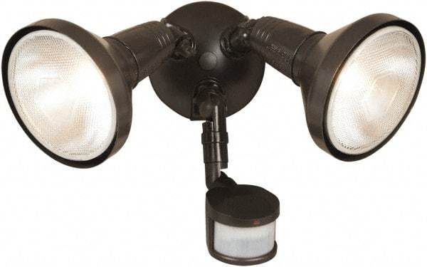 Cooper Lighting - 2 Head, 70 Ft. Detection, 180° Angle, PAR Lamp Motion Sensing Light Fixture - 120 Volt, 300 Watt, Metal Bronze Housing, Wall, Eave Mounted - All Tool & Supply