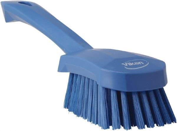 Vikan - 1.3" Bristle Length, Polyester Scrub Brush - 4-1/4" Long x 2-3/4" Wide Head, 10" OAL, Blue, Polypropylene Block - All Tool & Supply