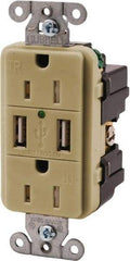 Hubbell Wiring Device-Kellems - 2 USB Port, 2 Receptacle, 125 VAC, 5 VDC USB Receptacle - 5-15R NEMA Configuration, 15 Amp, Ivory, 3.8 Amp Charging Power, Screw Mount - All Tool & Supply