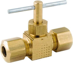 ANDERSON METALS - 3/8 x 3/8" Pipe, Inline Metal Seat Needle Valve - Brass Seal, Compression x Compression Ends, Lead Free Brass Valve, 150 Max psi - All Tool & Supply