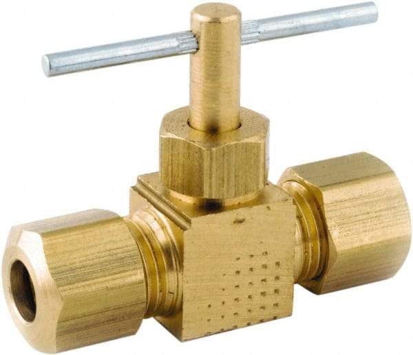 ANDERSON METALS - 5/16 x 5/16" Pipe, Inline Metal Seat Needle Valve - Brass Seal, Compression x Compression Ends, Lead Free Brass Valve, 150 Max psi - All Tool & Supply