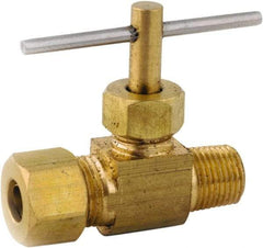 ANDERSON METALS - 1/4 x 1/4" Pipe, Inline Metal Seat Needle Valve - Brass Seal, Compression x MIP Ends, Lead Free Brass Valve, 150 Max psi - All Tool & Supply