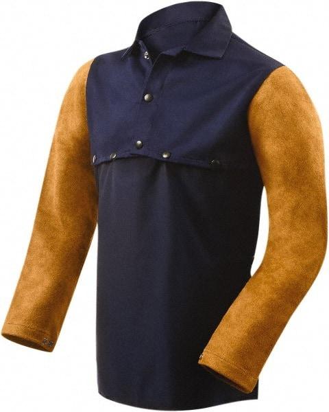 Steiner - Size 4XL, 19" Long, Flame Resistant, Cape Sleeves & Bib - Cotton & Leather, 9 oz, Blue - All Tool & Supply