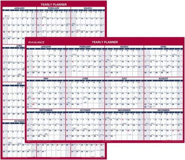 AT-A-GLANCE - 1 Sheet, 32 x 48", Erasable Wall Planner - Blue & Red - All Tool & Supply