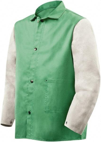 Steiner - Size 4XL Flame Resistant/Retardant Jacket - Green, Gray, Cotton & Leather, Snaps Closure - All Tool & Supply