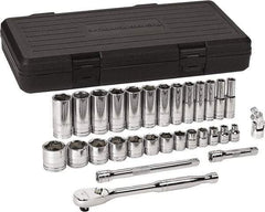 GearWrench - 30 Piece 3/8" Drive Chrome Finish Deep Well Socket Set - 6 Points, 1/4" to 1" Range, Inch Measurement Standard - All Tool & Supply