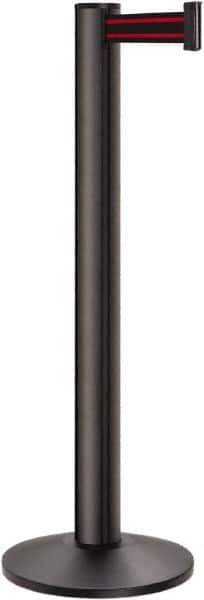 Lavi Industries - 40" High, 2-3/4" Pole Diam, Stanchion - 14" Base Diam, Dome Cast Iron Base, Black Aluminum Post, 13' x 2" Tape, Single Line Tape - All Tool & Supply