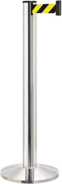 Lavi Industries - 40" High, 2-3/4" Pole Diam, Stanchion - 14" Base Diam, Dome Cast Iron Base, Polished Chrome (Color) Aluminum Post, 13' x 2" Tape, Single Line Tape - All Tool & Supply