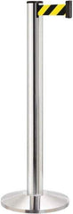 Lavi Industries - 40" High, 2-3/4" Pole Diam, Stanchion - 14" Base Diam, Dome Cast Iron Base, Polished Chrome (Color) Aluminum Post, 13' x 2" Tape, Single Line Tape - All Tool & Supply