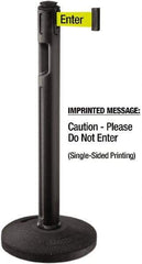 Lavi Industries - 38-1/4" High, 3-1/4" Pole Diam, Stanchion - 16" Base Diam, Dome Recycled Rubber Base, Black Plastic Post, 12' x 2" Tape, Single Line Tape, For Outdoor Use - All Tool & Supply