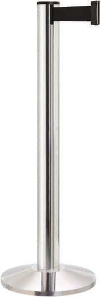 Lavi Industries - 40" High, 2-3/4" Pole Diam, Stanchion - 14" Base Diam, Dome Cast Iron Base, Polished Chrome (Color) Aluminum Post, 13' x 2" Tape, Single Line Tape - All Tool & Supply