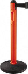 Lavi Industries - 38-1/4" High, 3-1/4" Pole Diam, Stanchion - 16" Base Diam, Dome Recycled Rubber Base, Orange Plastic Post, 12' x 2" Tape, Single Line Tape, For Outdoor Use - All Tool & Supply