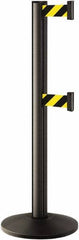 Lavi Industries - 40" High, 2-3/4" Pole Diam, Stanchion - 14" Base Diam, Dome Cast Iron Base, Black Aluminum Post, 7' x 2" Tape, Single Line Tape - All Tool & Supply