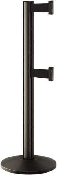 Lavi Industries - 40" High, 2-3/4" Pole Diam, Stanchion - 14" Base Diam, Dome Cast Iron Base, Black Aluminum Post, 7' x 2" Tape, Single Line Tape - All Tool & Supply