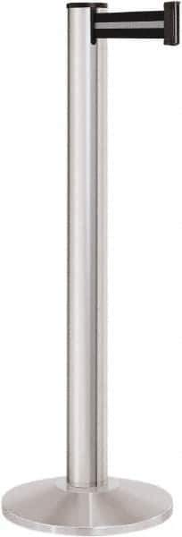 Lavi Industries - 40" High, 2-3/4" Pole Diam, Stanchion - 14" Base Diam, Dome Cast Iron Base, Satin Chrome (Color) Aluminum Post, 13' x 2" Tape, Single Line Tape - All Tool & Supply