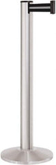 Lavi Industries - 40" High, 2-3/4" Pole Diam, Stanchion - 14" Base Diam, Dome Cast Iron Base, Satin Chrome (Color) Aluminum Post, 13' x 2" Tape, Single Line Tape - All Tool & Supply