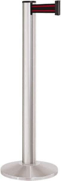 Lavi Industries - 40" High, 2-3/4" Pole Diam, Stanchion - 14" Base Diam, Dome Cast Iron Base, Satin Chrome (Color) Aluminum Post, 13' x 2" Tape, Single Line Tape - All Tool & Supply