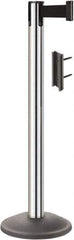 Lavi Industries - 38-1/2" High, 2-3/4" Pole Diam, Stanchion - 12-1/2" Base Diam, Round Steel Base, Polished Chrome (Color) Steel Post, 7' x 2" Tape, Single Line Tape - All Tool & Supply