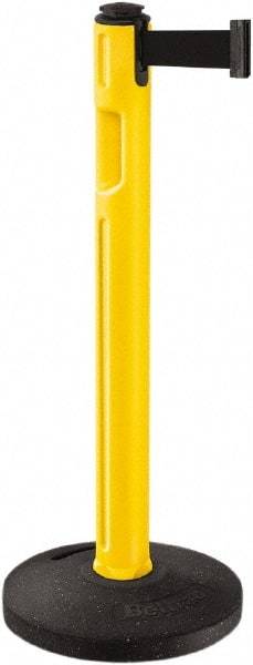 Lavi Industries - 38-1/4" High, 3-1/4" Pole Diam, Stanchion - 16" Base Diam, Dome Recycled Rubber Base, Yellow Plastic Post, 12' x 2" Tape, Single Line Tape, For Outdoor Use - All Tool & Supply