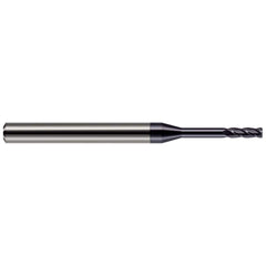 Corner Radius End Mill: 0.093″ Dia, 0.279″ LOC, 0.02″ Radius, 4 Flutes, Solid Carbide 2″ OAL, 1″ Shank Dia, Helix, AlTiN Coated, Corner Radius End, Centercutting