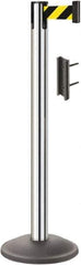 Lavi Industries - 38-1/2" High, 2-3/4" Pole Diam, Stanchion - 12-1/2" Base Diam, Round Steel Base, Polished Chrome (Color) Steel Post, 7' x 2" Tape, Single Line Tape - All Tool & Supply