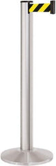 Lavi Industries - 40" High, 2-3/4" Pole Diam, Stanchion - 14" Base Diam, Dome Cast Iron Base, Satin Chrome (Color) Aluminum Post, 13' x 2" Tape, Single Line Tape - All Tool & Supply