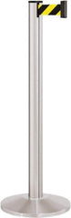 Lavi Industries - 40" High, 2-3/4" Pole Diam, Stanchion - 14" Base Diam, Dome Cast Iron Base, Satin Chrome (Color) Aluminum Post, 7' x 2" Tape, Single Line Tape - All Tool & Supply