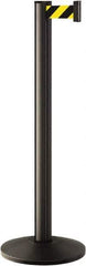 Lavi Industries - 40" High, 2-3/4" Pole Diam, Stanchion - 14" Base Diam, Dome Cast Iron Base, Black Aluminum Post, 7' x 2" Tape, Single Line Tape - All Tool & Supply