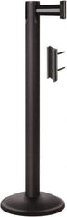 Lavi Industries - 38-1/2" High, 2-3/4" Pole Diam, Stanchion - 12-1/2" Base Diam, Round Steel Base, Black Steel Post, 7' x 2" Tape, Single Line Tape - All Tool & Supply