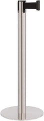 Lavi Industries - 40" High, 2-3/4" Pole Diam, Stanchion - 14-1/2" Base Diam, Flat Cast Iron Base, Satin Chrome (Color) Steel Post, 7' x 2" Tape, Single Line Tape - All Tool & Supply