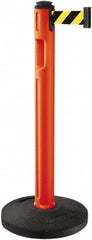 Lavi Industries - 38-1/4" High, 3-1/4" Pole Diam, Stanchion - 16" Base Diam, Dome Recycled Rubber Base, Orange Plastic Post, 12' x 2" Tape, Single Line Tape, For Outdoor Use - All Tool & Supply